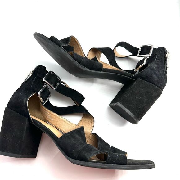 BP Nordstrom Black Suede Leather Strappy Buckle Zipper Back Open Toe Sandal 10 - Picture 2 of 7